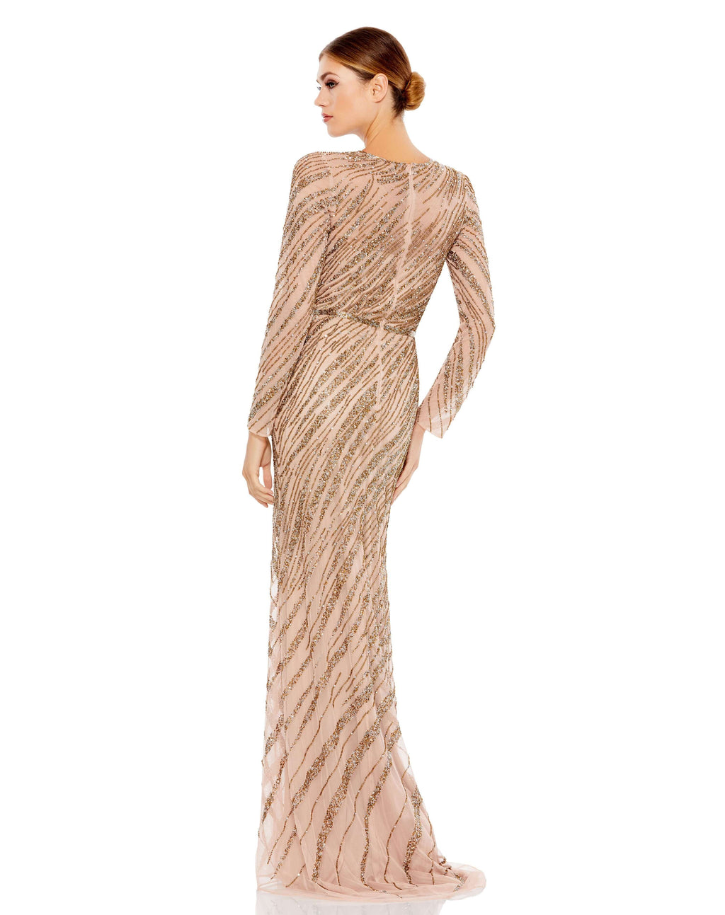 Long Sleeve Beaded Column Gown - Www.Shopthatapp.ca