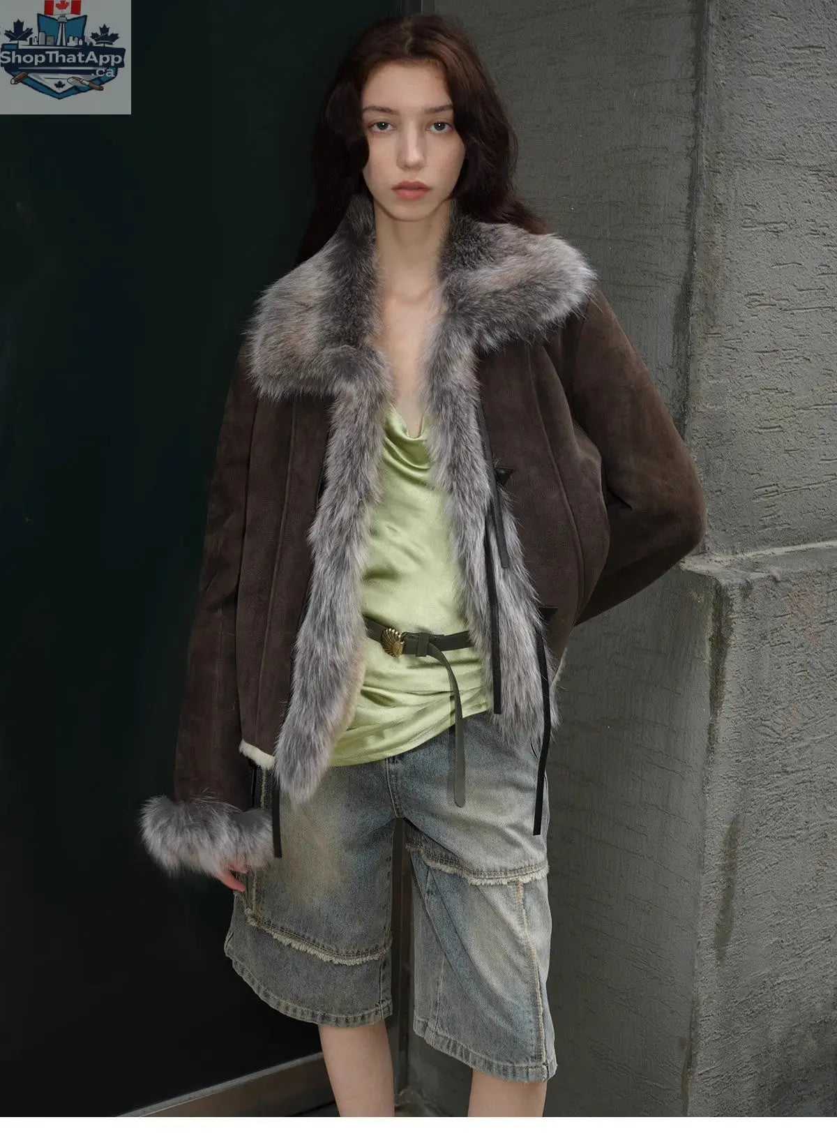 Florence Merino Wool Fur Coat with Imported Sheepskin Patchwork Fox Fur Collar for Winter - Shopthatapp.ca