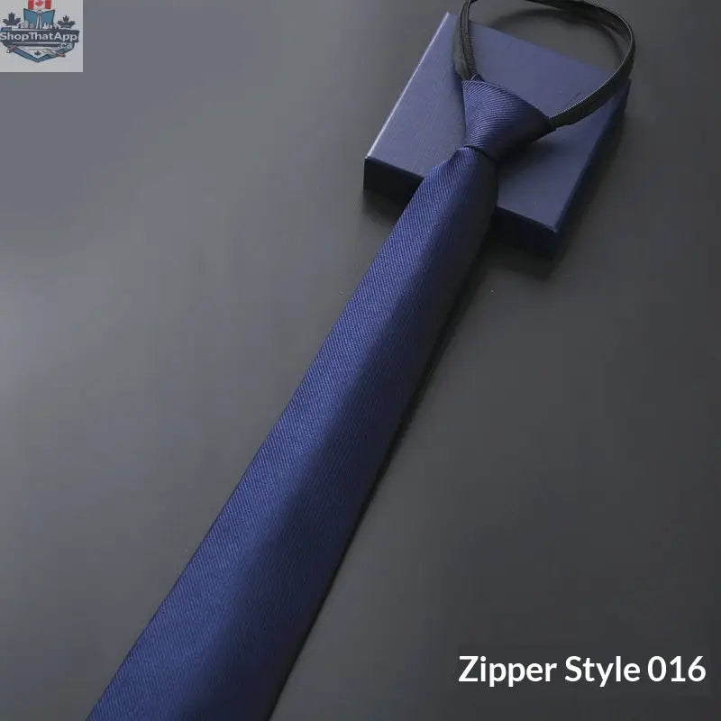 Mens Business Formal Zipper Tie With Blue Stripes - Shopthatapp.ca