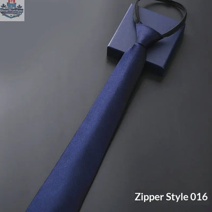 Mens Business Formal Zipper Tie With Blue Stripes - Shopthatapp.ca
