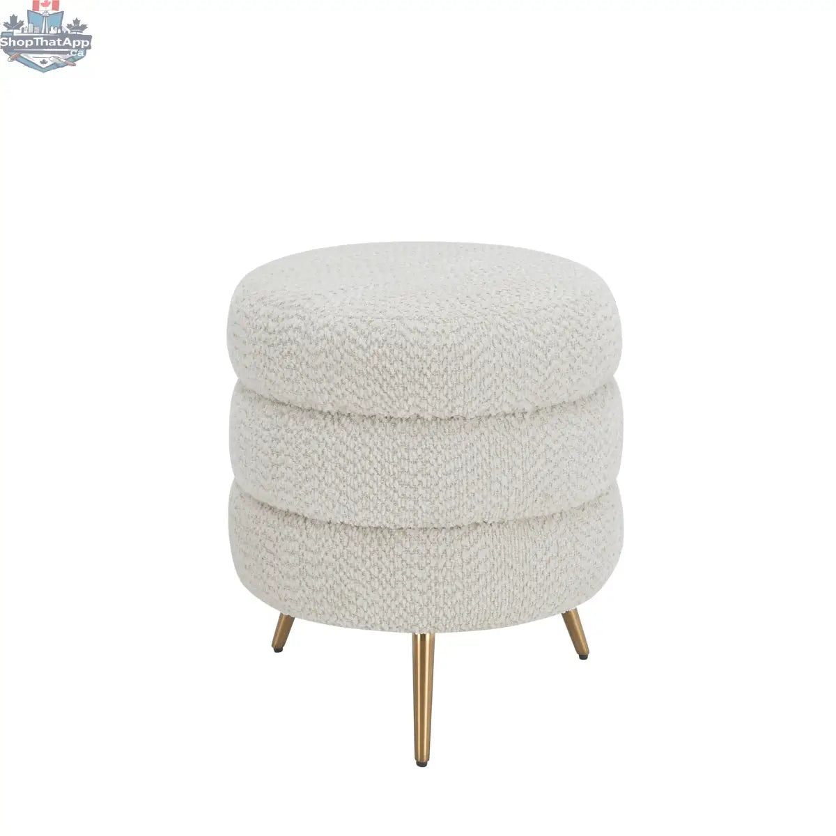Hygge Design House Cadence ottoman with plush fabric and wooden legs, serving as a stylish seating or footrest piece.