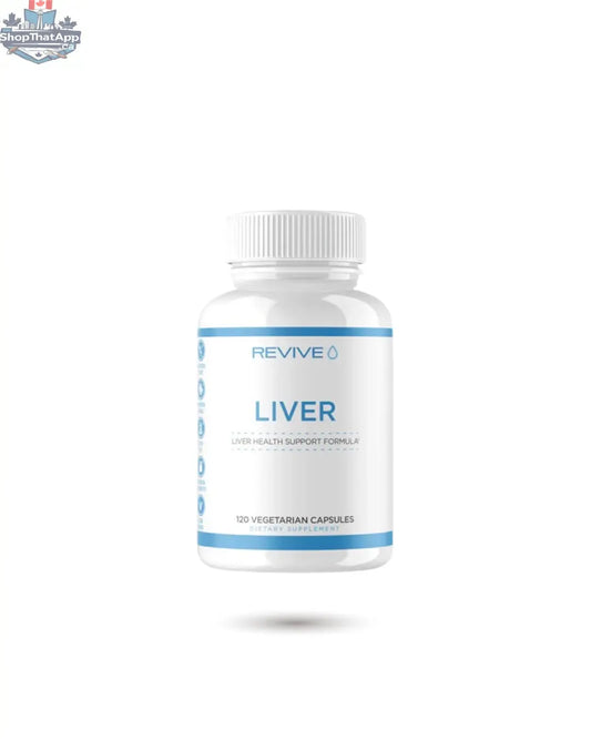 BulkBully Revive Liver supplement bottle, advanced liver health vitamins for wellness, with label details visible.