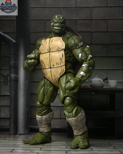 Battle damaged Teenage Mutant Ninja Turtles Ronin action figure by Toy Snowman, detailed Last Ronin collectible toy with battle scars.