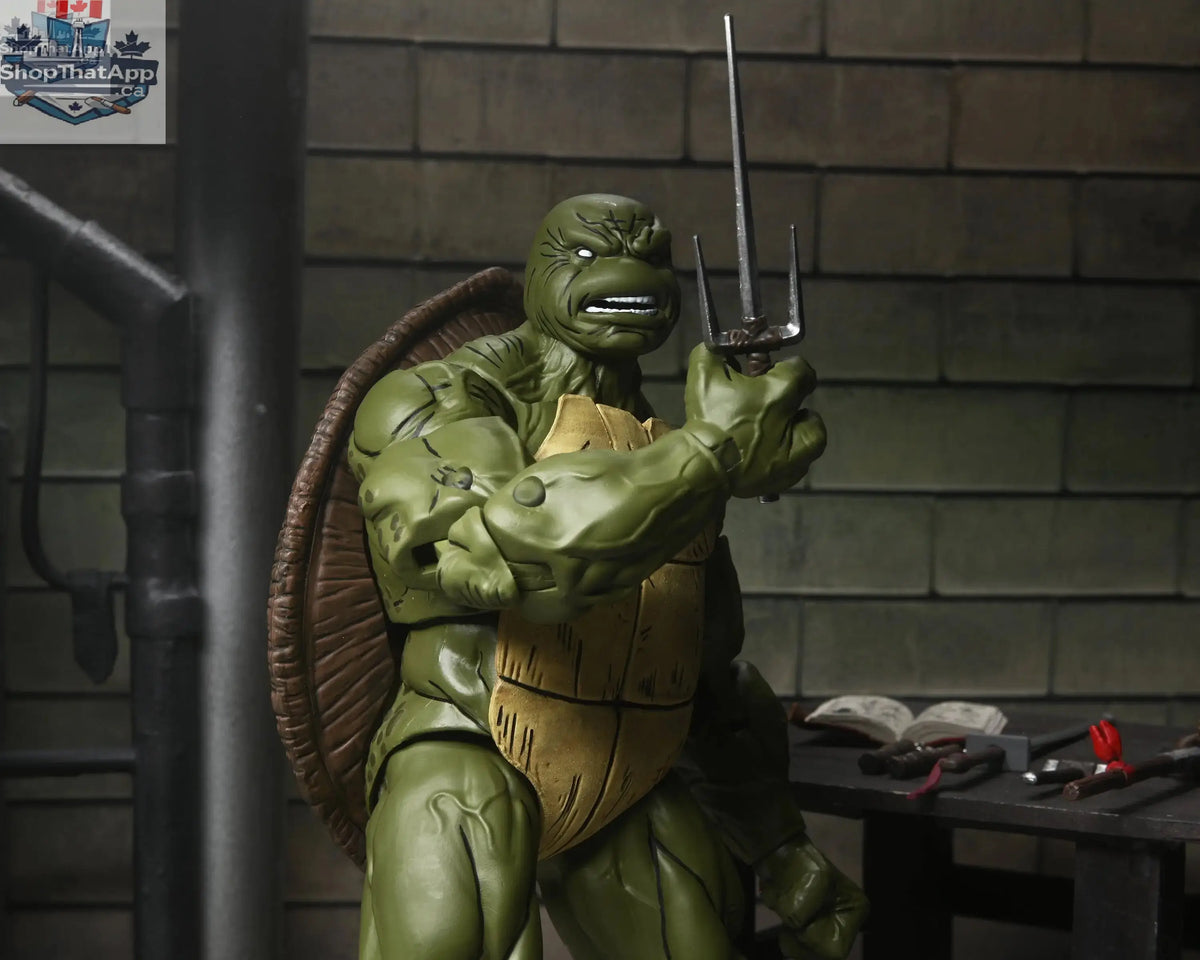 Battle damaged Teenage Mutant Ninja Turtles Last Ronin action figure by Toy Snowman, detailed collectible toy with fierce expression.