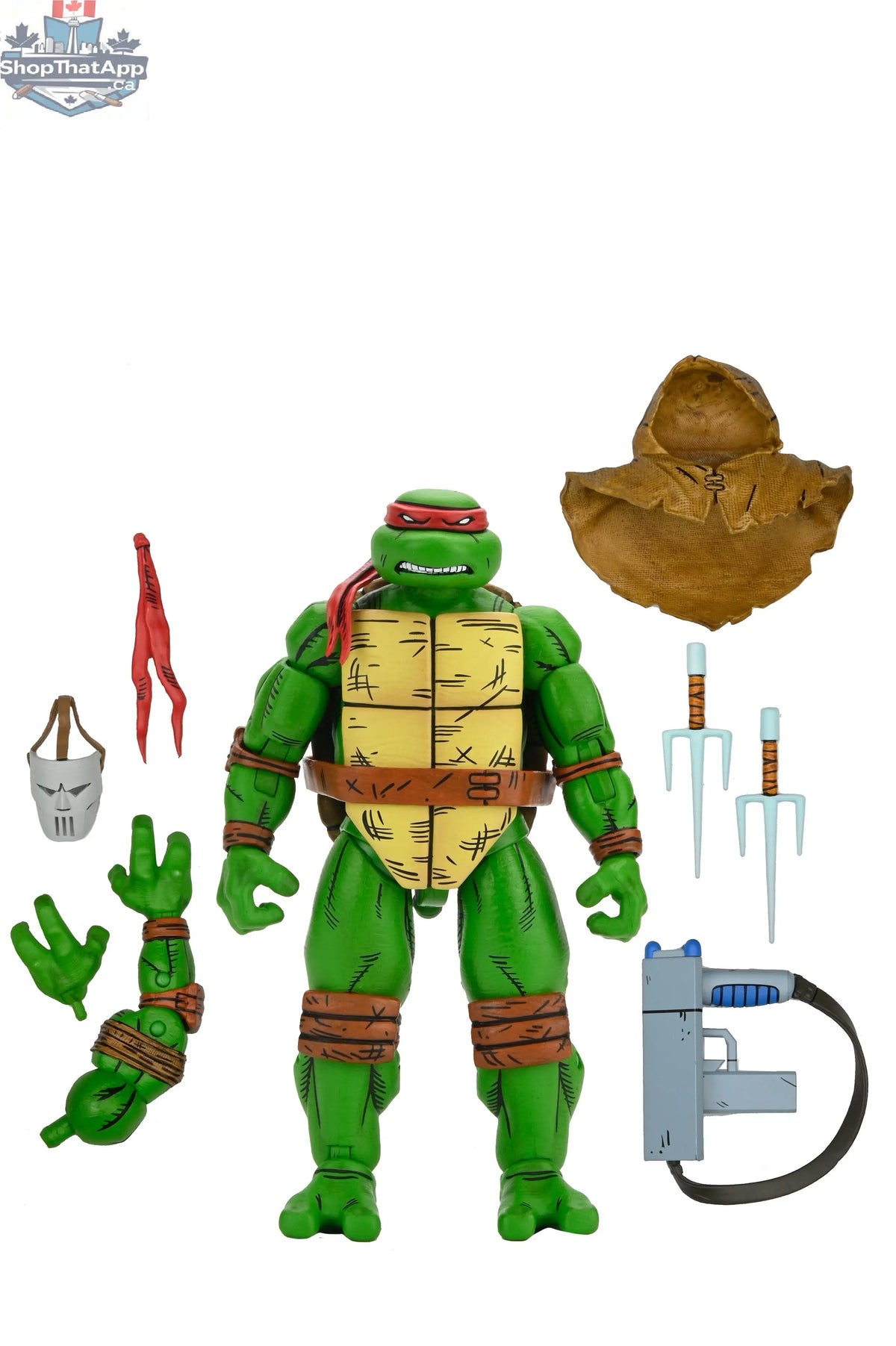 Toy Snowman Teenage Mutant Ninja Turtles Raphael 7-inch action figure from Mirage Comics, detailed collectible toy for fans.