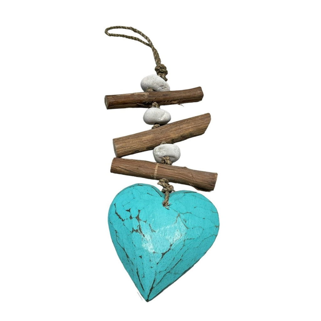 Hanging Driftwood Heart Decor with Pebble and Solid Heart Accent - Shopthatapp.ca