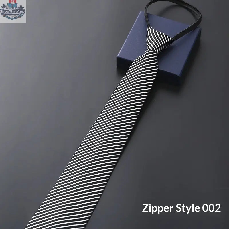 Mens Business Formal Zipper Tie With Blue Stripes - Shopthatapp.ca