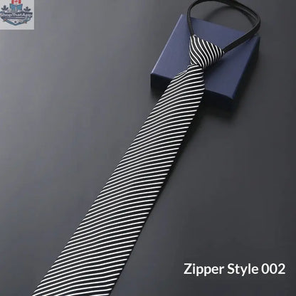 Mens Business Formal Zipper Tie With Blue Stripes - Shopthatapp.ca