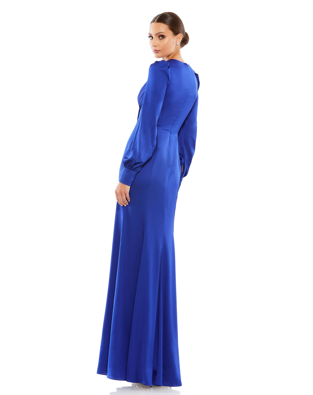 Satin Ruched Bishop Sleeve Gown - Www.Shopthatapp.ca