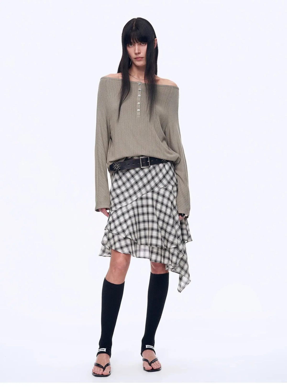 LikeToBuy fashion law casual one-shoulder raglan sleeve T-shirt top, beige color, relaxed fit with stylish design.