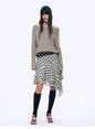 LikeToBuy fashion law casual one-shoulder raglan sleeve T-shirt top, beige color, relaxed fit with stylish design.