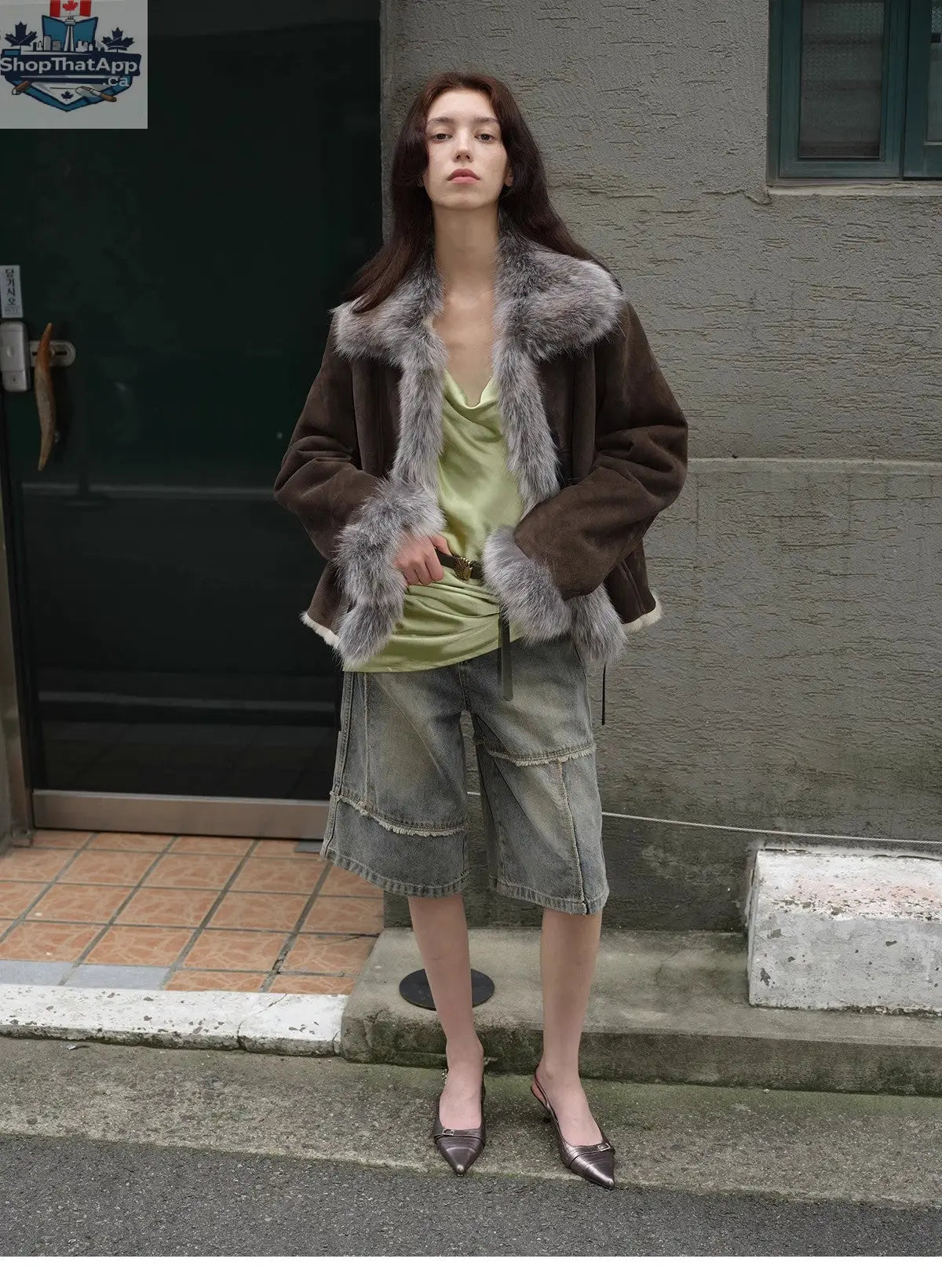 Florence Merino Wool Fur Coat with Imported Sheepskin Patchwork Fox Fur Collar for Winter - Shopthatapp.ca