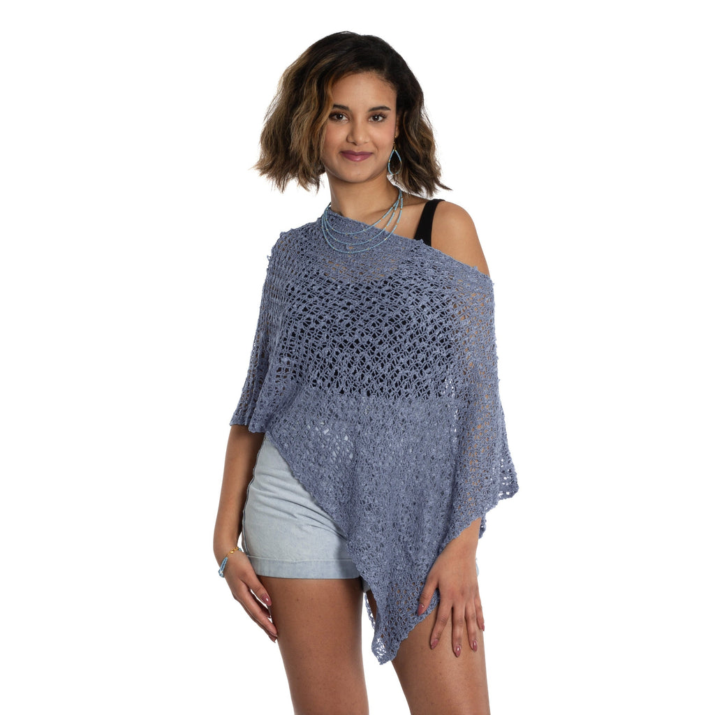 Short Popcorn Knit Poncho - Denim - Shopthatapp.ca