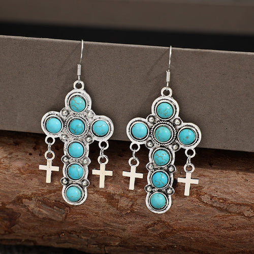 Artificial Turquoise Earrings in Cross Shape Design - Shopthatapp.ca