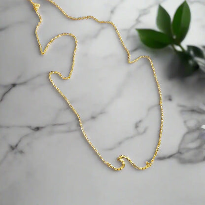 Gold-plated Chainlink Necklace with wave pendant by Suzie Blue Canada, featuring a stylish chain and elegant wave-shaped charm.