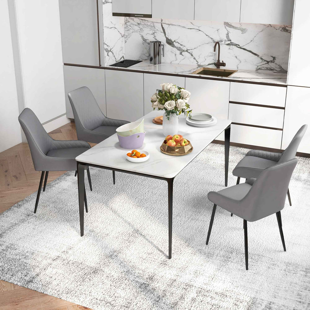 Blake Vegan Leather Modern Dining Chairs with Diamond Tufting-Set of 4-Grey