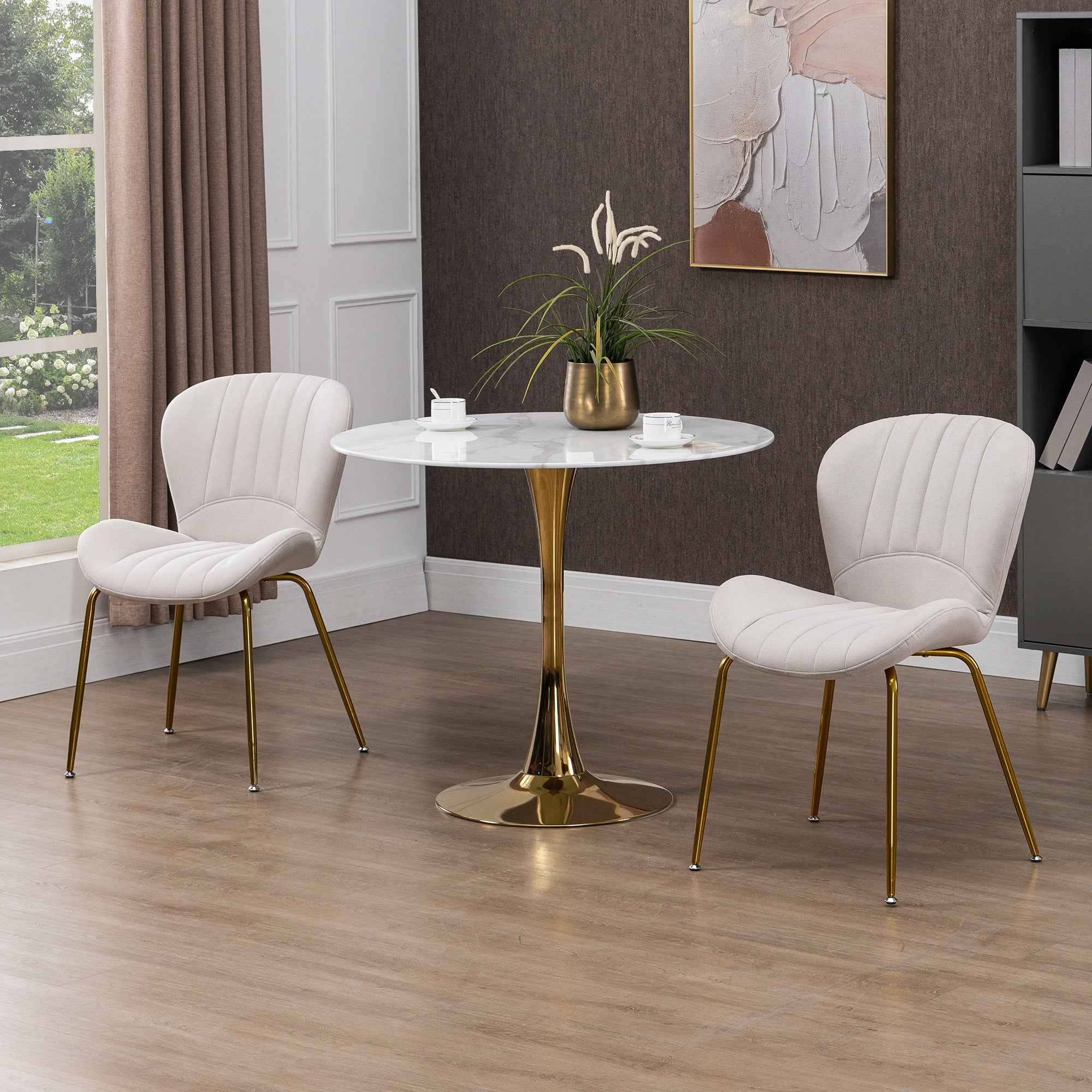 Lux Modern Dining Chairs with Cushioned Backrest-Set of 2-Cream White