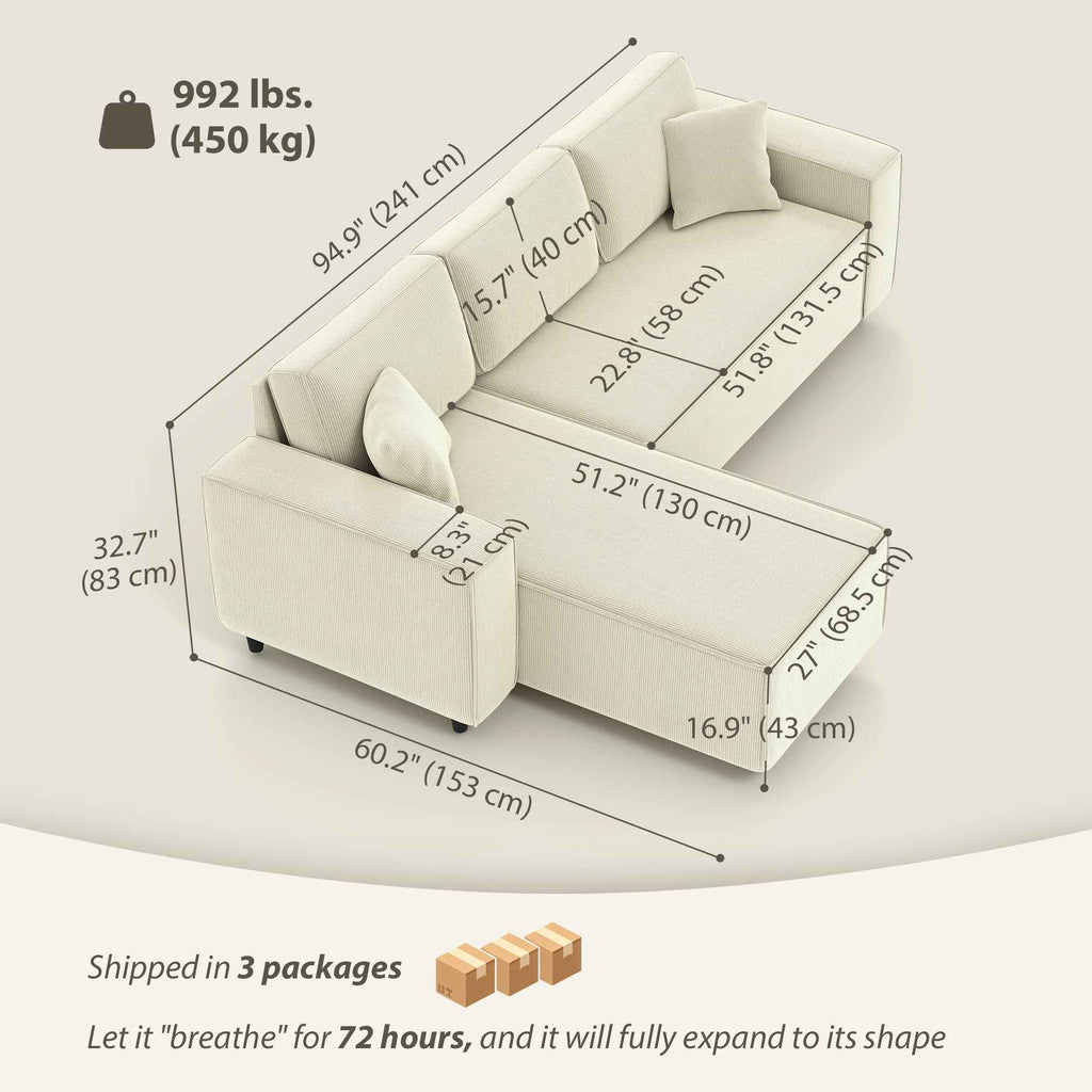 Ronny Reversible Sectional with Changeable Chaise-Cream White