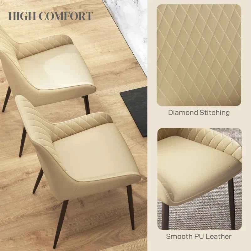 Blake Modern Dining Chairs with Diamond Tufting and Steel Legs-Set of 2-Khaki