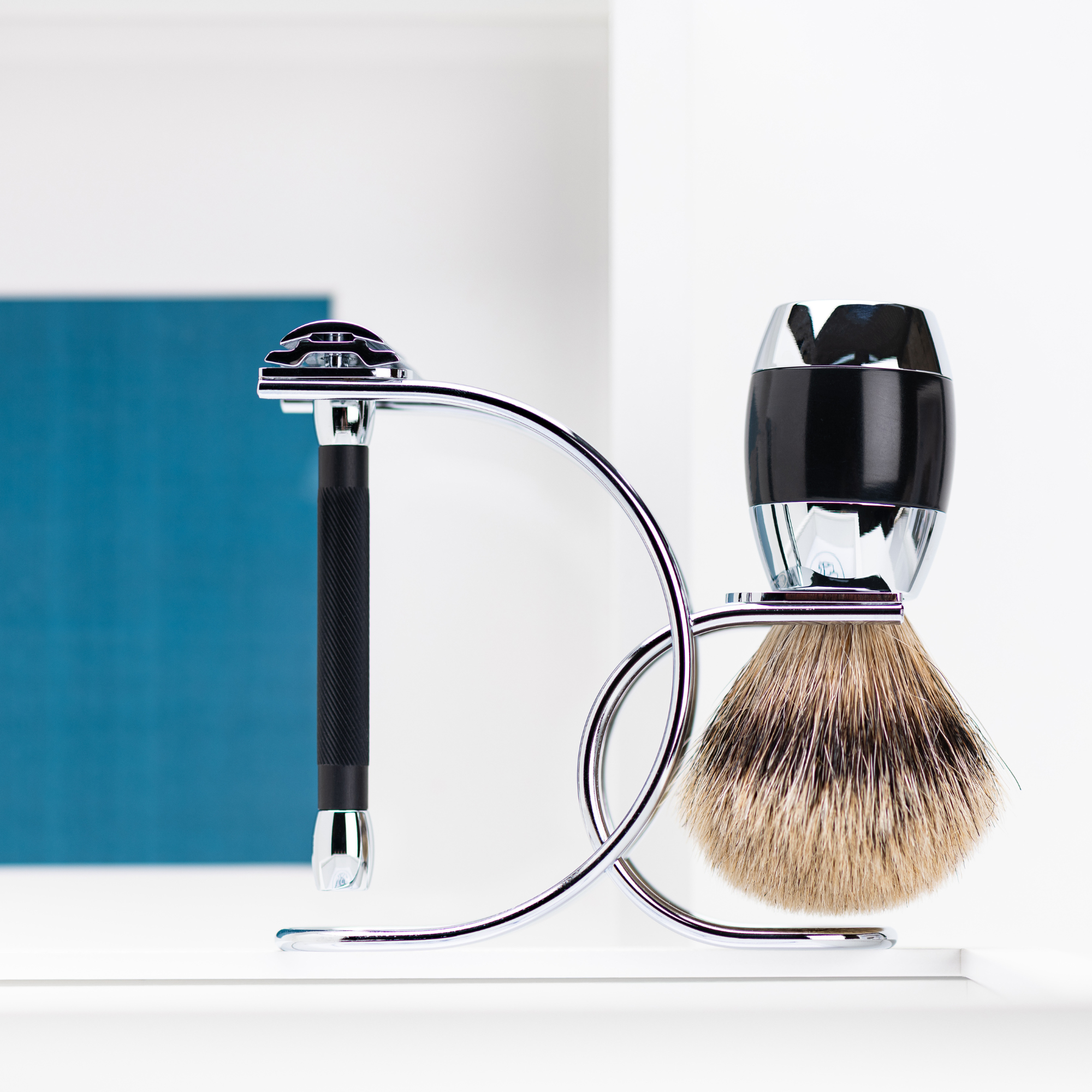 Merkur 3081 Shaving Set - 3pcs Twin Color Black with Bright Chrome Finish