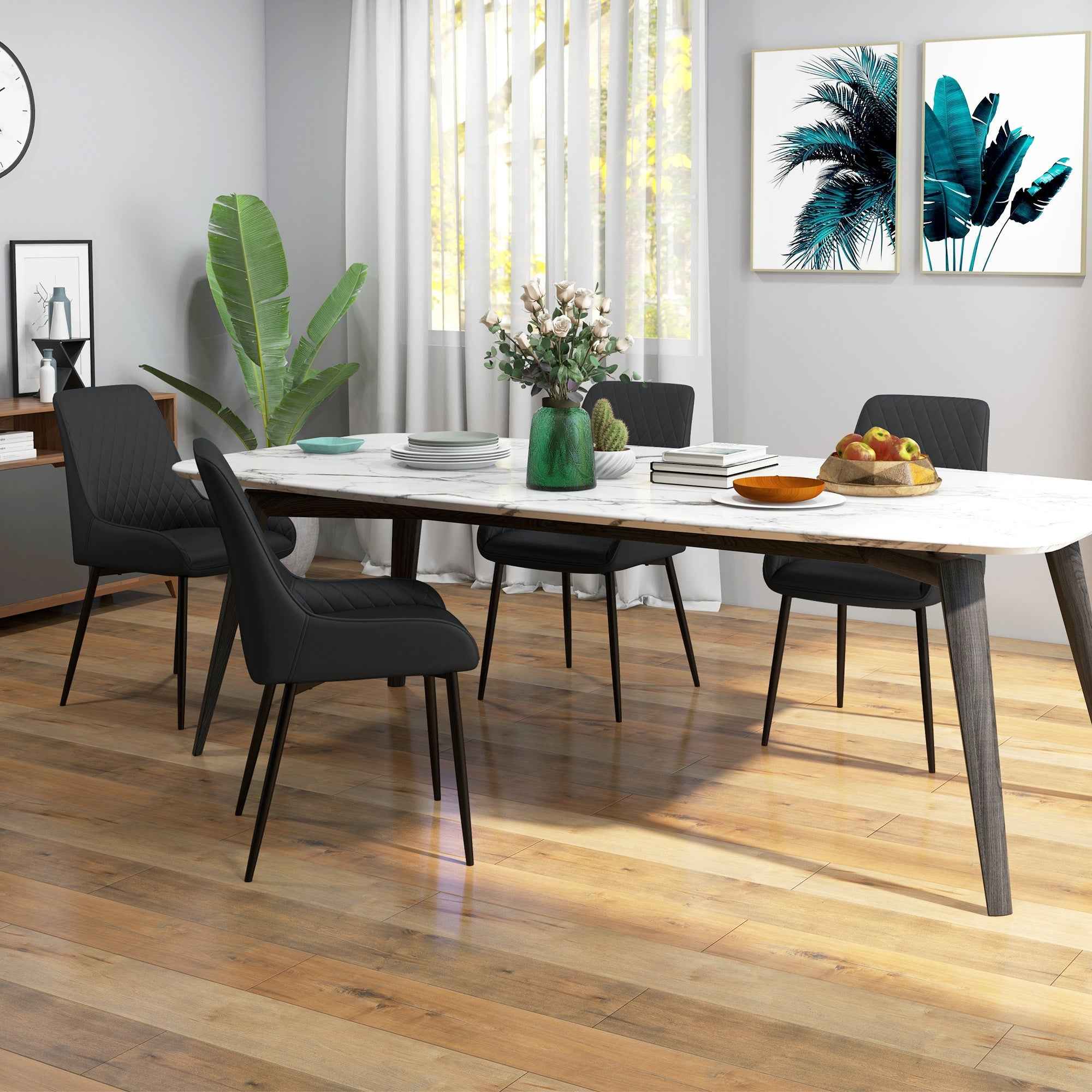 Blake Vegan Leather Modern Dining Chairs with Diamond Tufting-Set of 4-Black