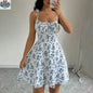 Floral Print Dress Summer Sweet A- Line Waist Trimming Dresses Women's Slimming Casual Clothing - Shopthatapp.ca