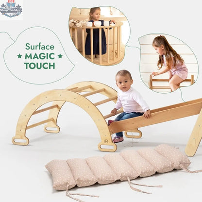 5in1 Montessori Climbing Frame Set: Triangle Ladder + Arch/Rocker + Slide Board/Ramp + Netting rope + Cushion - Shopthatapp.ca