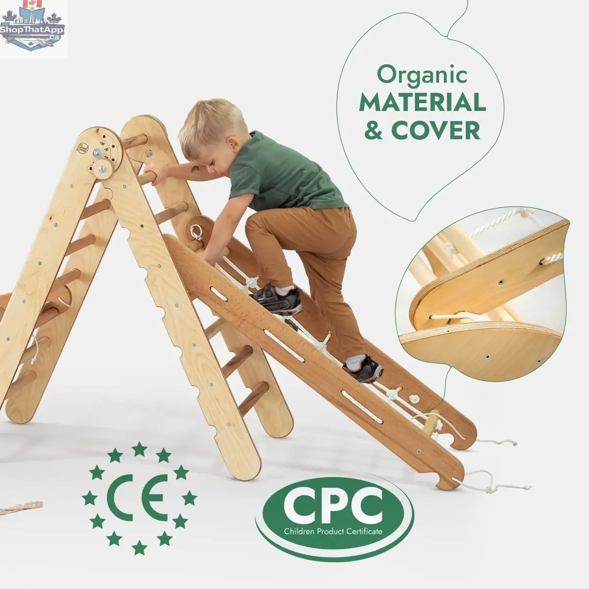 5in1 Montessori Climbing Frame Set: Triangle Ladder + Arch/Rocker + Slide Board/Ramp + Netting rope + Cushion - Shopthatapp.ca