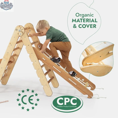 5in1 Montessori Climbing Frame Set: Triangle Ladder + Arch/Rocker + Slide Board/Ramp + Netting rope + Cushion - Shopthatapp.ca