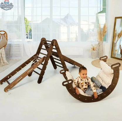 5in1 Montessori Climbing Frame Set: Triangle Ladder + Arch/Rocker + Slide Board/Ramp + Netting rope + Cushion - Shopthatapp.ca