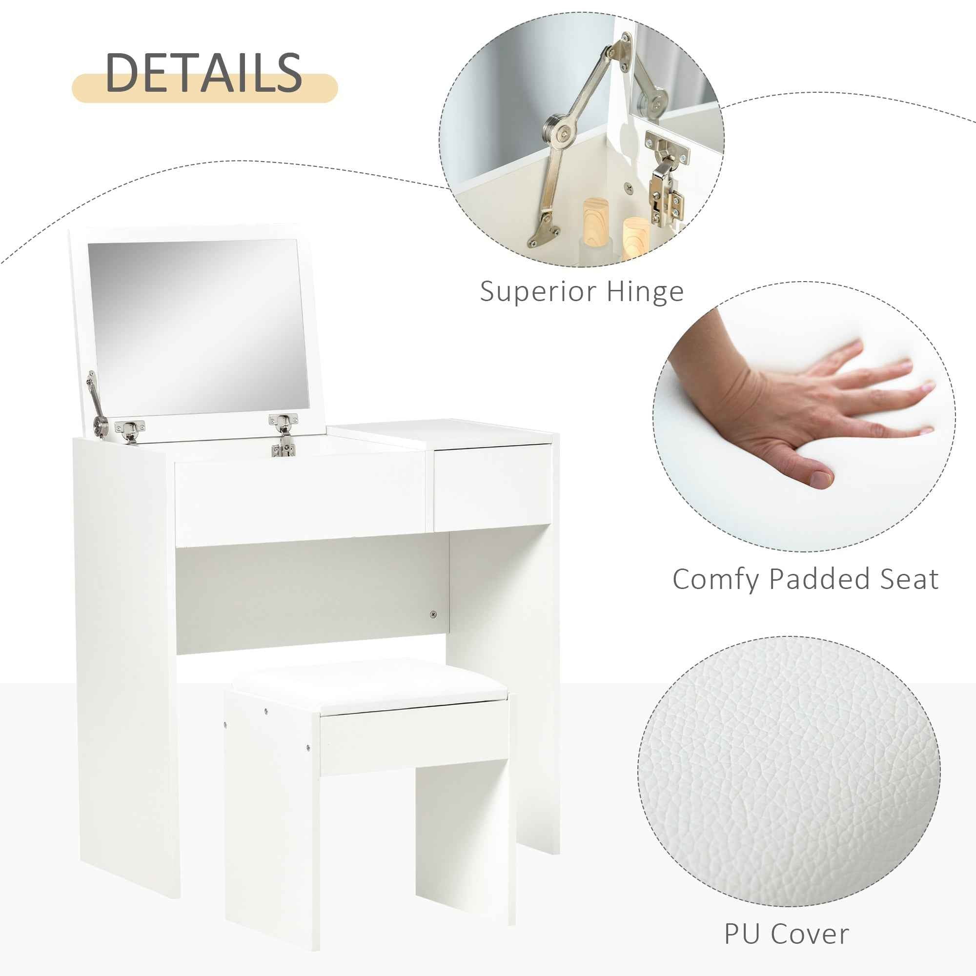 Mia Modern Vanity Set with Flip Top Mirror-White