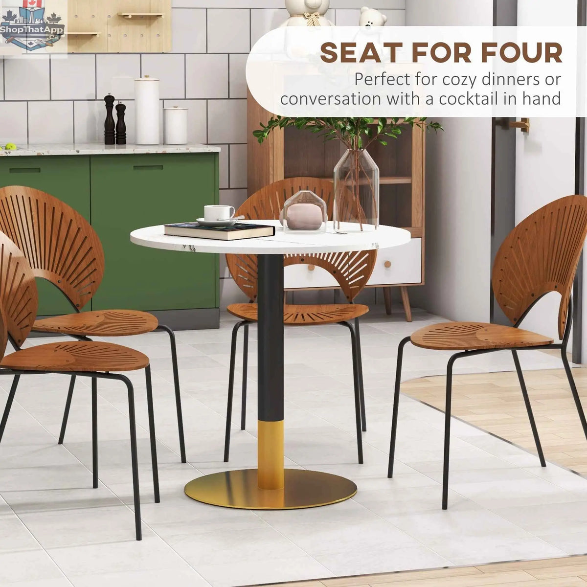 SLOTH Nation Rene round modern dining table with faux marble top in white, ideal for small kitchen or dining space.
