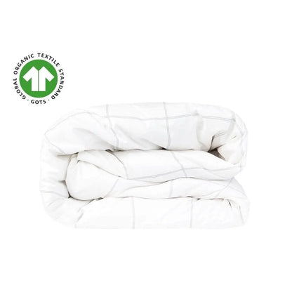 Light blue organic cotton duvet cover by Skylark+Owl Canada, featuring a smooth percale weave for comfort and modern style.