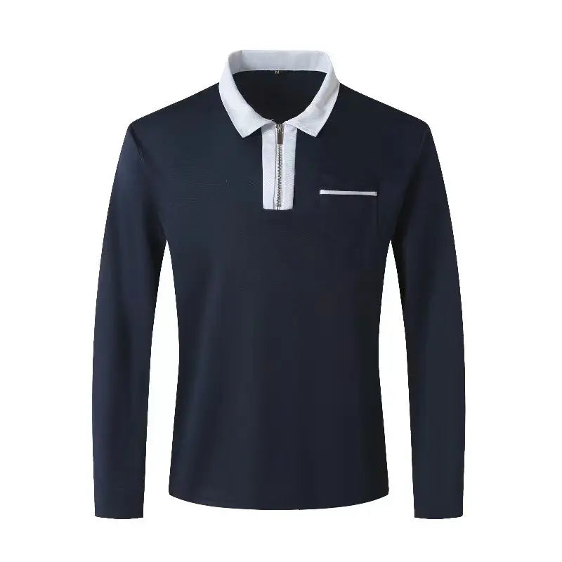 Men's 2024 Autumn Zipper Polo Shirt with long sleeves, stylish and trendy fashion, featuring a zipper detail and comfortable fit.