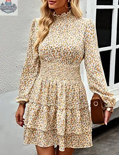 ADEWEL Women's long sleeve mock neck ruffle mini dress with stylish ruffles and a fitted silhouette, perfect for fashionable occasions.