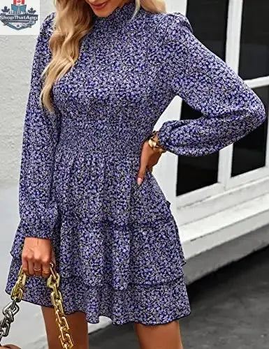 ADEWEL women's long sleeve mock neck ruffle mini dress with stylish ruffles and a fitted silhouette, perfect for fashionable occasions.