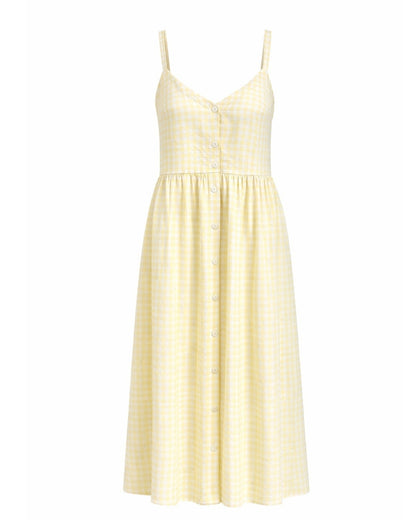 Prairie – Natural Waist Midi Dress With Pockets In Yellow Gingham - Shopthatapp.ca