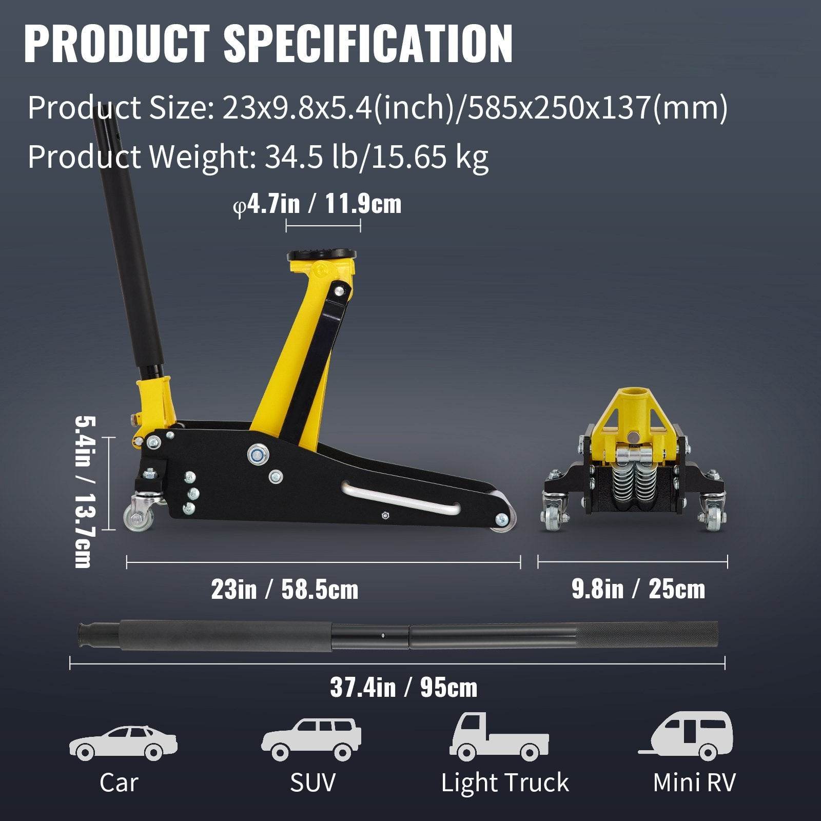 1.5 Ton Low Profile Aluminum Steel Racing Floor Jack Dual  Lift Car