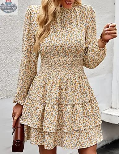 ADEWEL women's long sleeve ruffle mini dress with mock neck and stylish ruffle details, perfect for casual or dressy occasions.