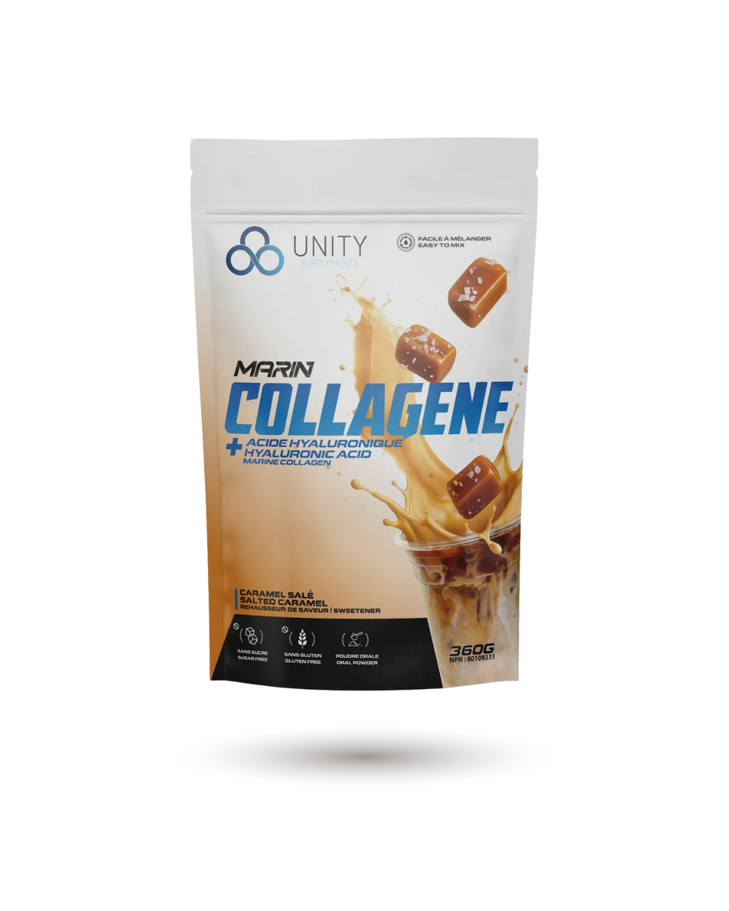 Unity Supplements Marine Collagen Powder with Hyaluronic Acid - Salted Caramel Flavored Coffee Sweetener - Www.Shopthatapp.ca