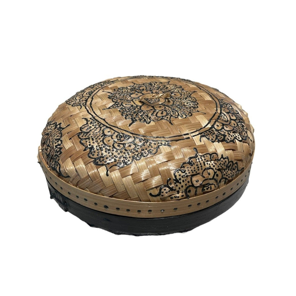 Black Rattan Henna Box - Elegant Round Design - Shopthatapp.ca