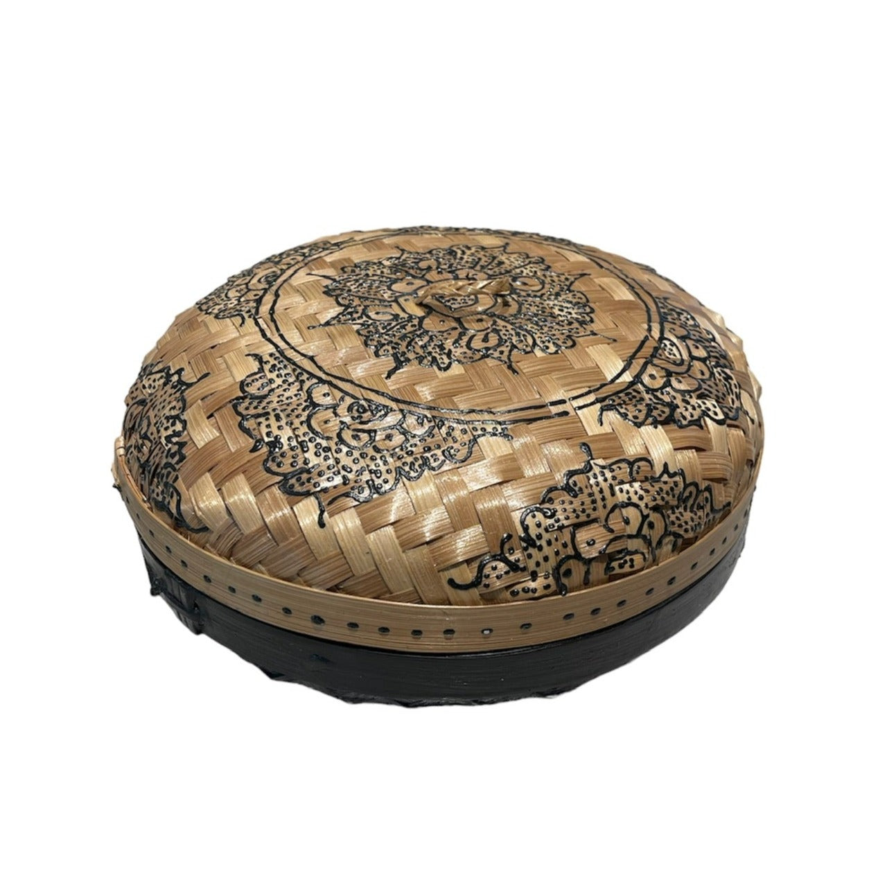 Black Rattan Henna Box - Elegant Round Design - Shopthatapp.ca