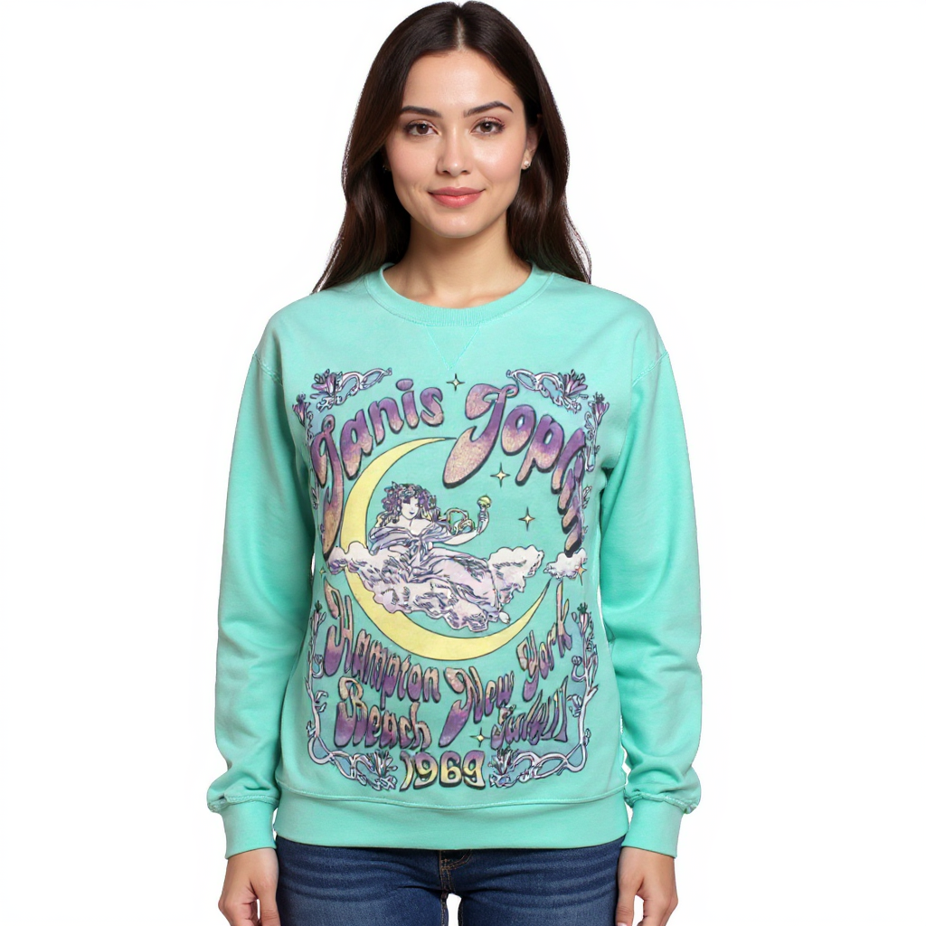 Janis Joplin Moon Crew Oversize Fleece Top (Mint) - Www.Shopthatapp.ca