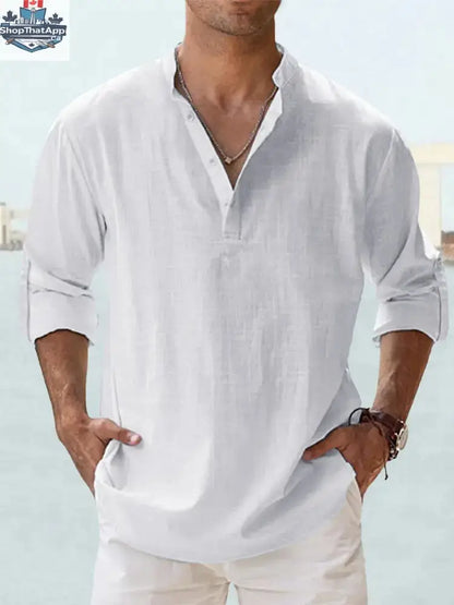New Men's Casual Blouse Cotton Linen Shirt Loose Tops Long Sleeve Tee Shirt Spring Autumn Casual Handsome Men's Shirts - Shopthatapp.ca