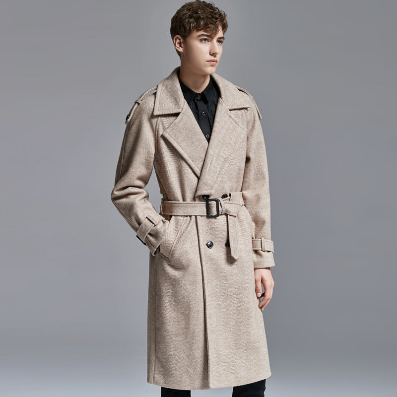 knee Herringbone Coat For Mens