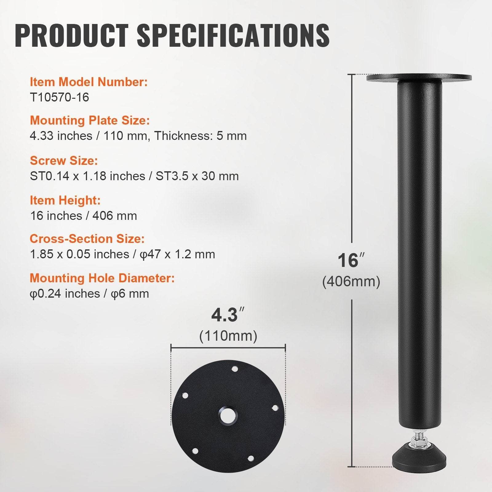 16 Inch Adjustable Desk Legs, Set Of 4 - 1200 Lbs Load Capacity.