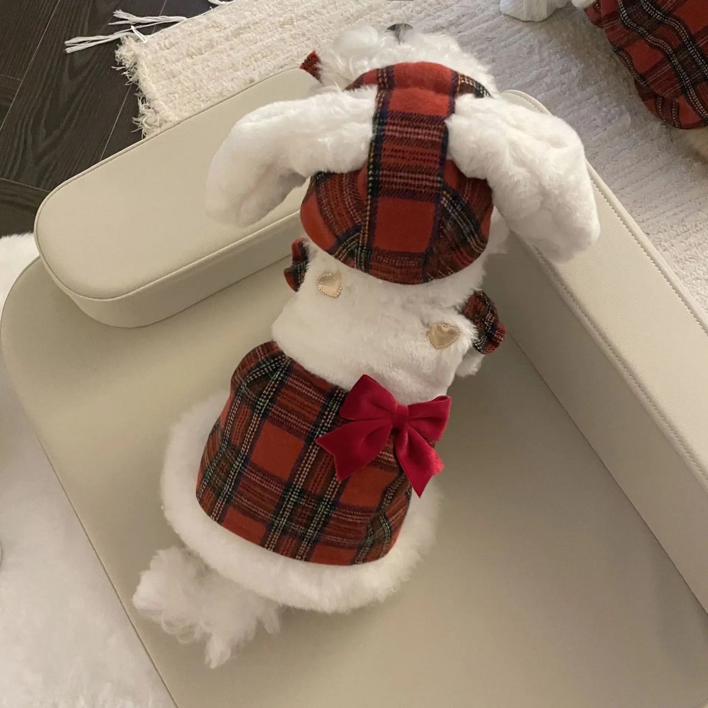 Winter Dog Dress with Hat - Red Plaid Bunny Dress for Dogs - Shopthatapp.ca