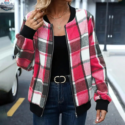 Female CITADL bomber jacket with a sleek design, shown in a close-up view highlighting the stylish collar and fabric texture.