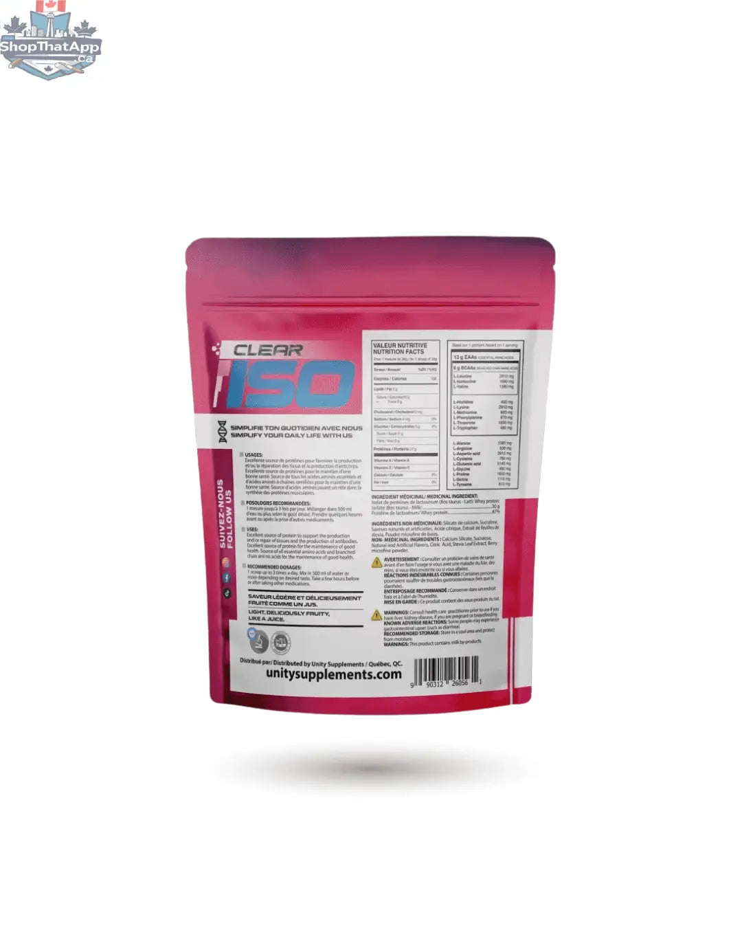 Clear isolate protein juice by BulkBully Supplements for pure muscle growth, shown in a transparent bottle with a sleek label.
