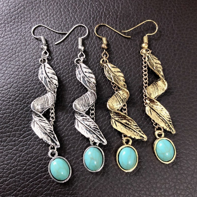 Alloy Leaf Turquoise Leaf Earrings for Stylish Elegance - Shopthatapp.ca